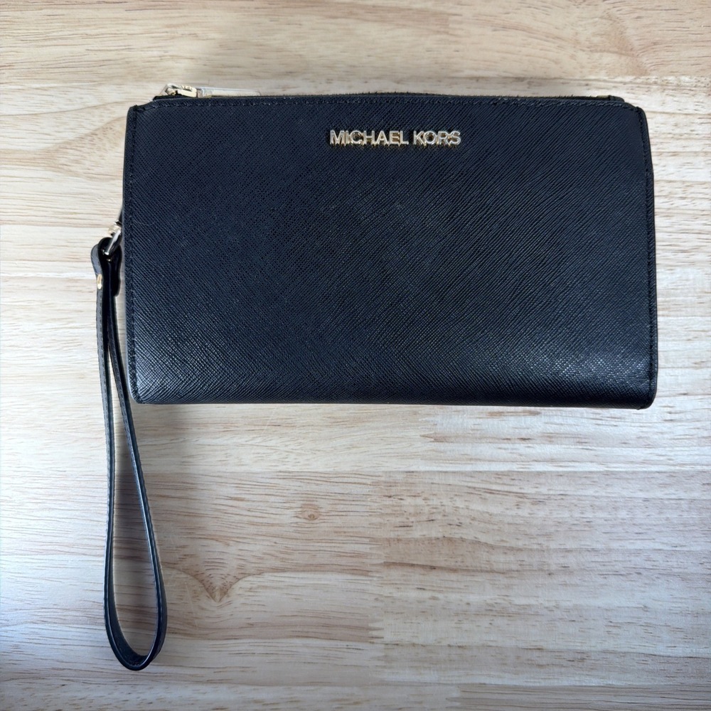 NWT Michael Kors Jet Set Travel Lg Double Zip Wristlet Leather Wallet - Picture 1 of 6